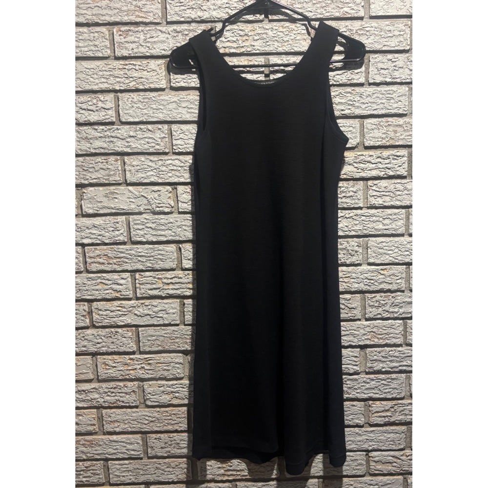 Eileen Fisher Black Viscose Wool Blend Sleeveless Shift Dress Made in Italy Sz S